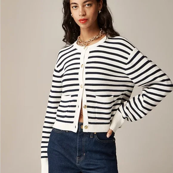 NWT J.Crew New relaxed Emilie sweater lady jacket in stripe Cardigan Sz S - Picture 3 of 9